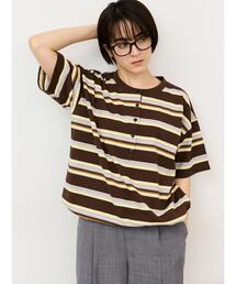 Samansa Mos2 | ボーダーヘンリーネックカットソー(Tシャツ/カットソー)