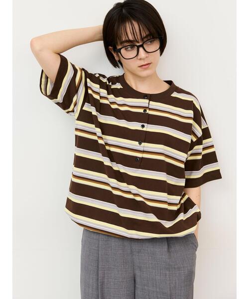 セール】ボーダーヘンリーネックカットソー（Tシャツ/カットソー