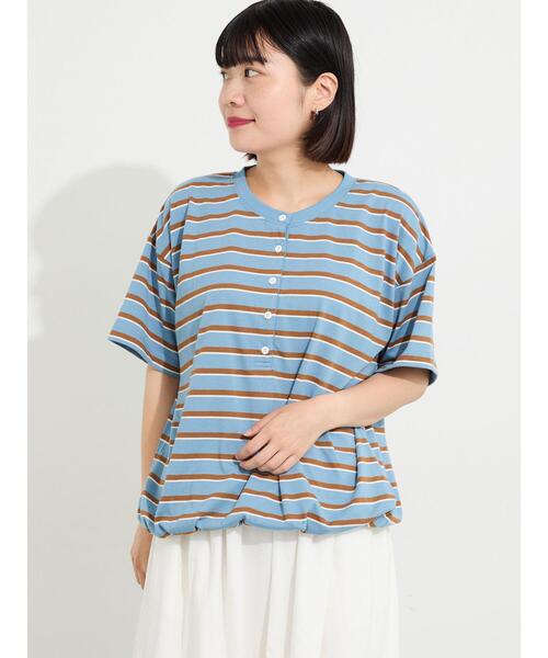 Samansa Mos2(サマンサ モスモス)の「ボーダーヘンリーネックカットソー(Tシャツ/カットソー・レディース・サックスブルー/アイボリー/ブラウン・F)」の3枚目の写真