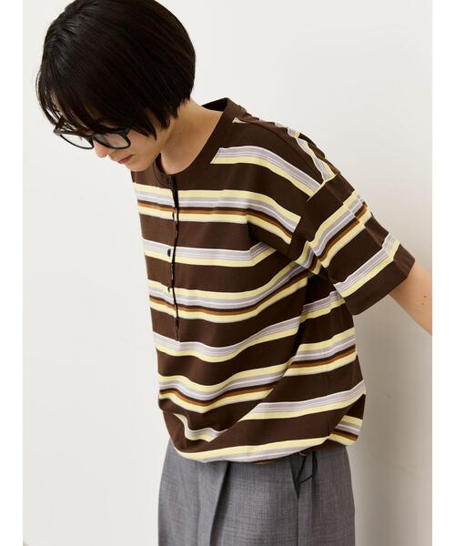 Samansa Mos2(サマンサ モスモス)の「ボーダーヘンリーネックカットソー(Tシャツ/カットソー・レディース・サックスブルー/アイボリー/ブラウン・F)」の5枚目の写真