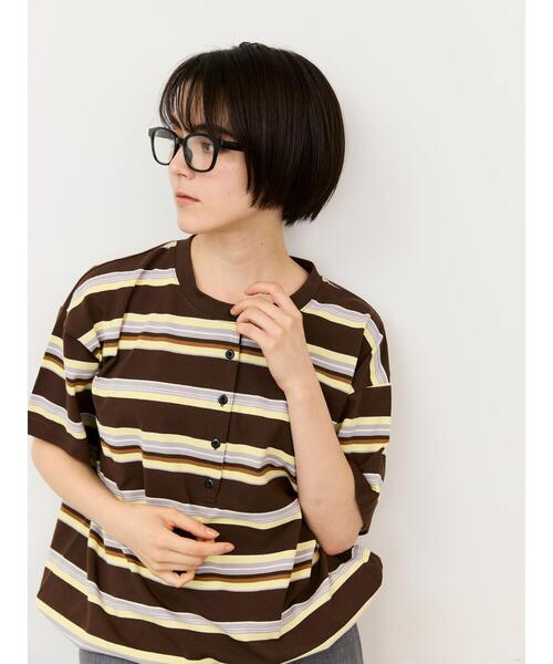 Samansa Mos2(サマンサ モスモス)の「ボーダーヘンリーネックカットソー(Tシャツ/カットソー・レディース・サックスブルー/アイボリー/ブラウン・F)」の7枚目の写真