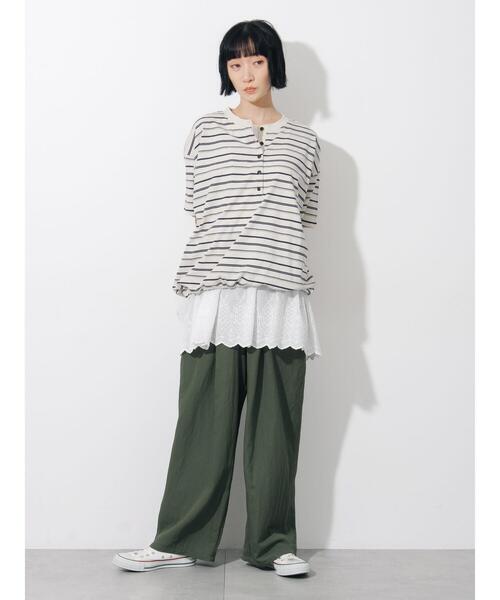 Samansa Mos2(サマンサ モスモス)の「ボーダーヘンリーネックカットソー(Tシャツ/カットソー・レディース・サックスブルー/アイボリー/ブラウン・F)」の8枚目の写真
