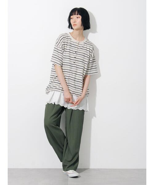 Samansa Mos2(サマンサ モスモス)の「ボーダーヘンリーネックカットソー(Tシャツ/カットソー・レディース・サックスブルー/アイボリー/ブラウン・F)」の9枚目の写真