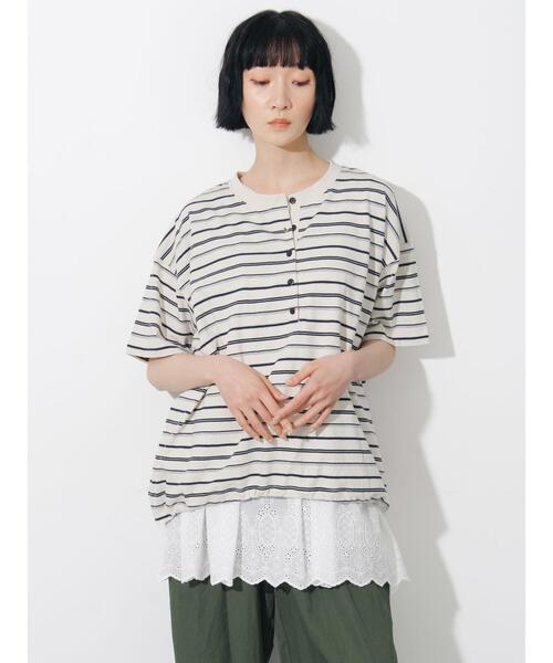 Samansa Mos2(サマンサ モスモス)の「ボーダーヘンリーネックカットソー(Tシャツ/カットソー・レディース・サックスブルー/アイボリー/ブラウン・F)」の10枚目の写真