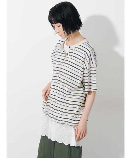 Samansa Mos2(サマンサ モスモス)の「ボーダーヘンリーネックカットソー(Tシャツ/カットソー・レディース・サックスブルー/アイボリー/ブラウン・F)」の11枚目の写真