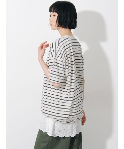 Samansa Mos2(サマンサ モスモス)の「ボーダーヘンリーネックカットソー(Tシャツ/カットソー・レディース・サックスブルー/アイボリー/ブラウン・F)」の12枚目の写真