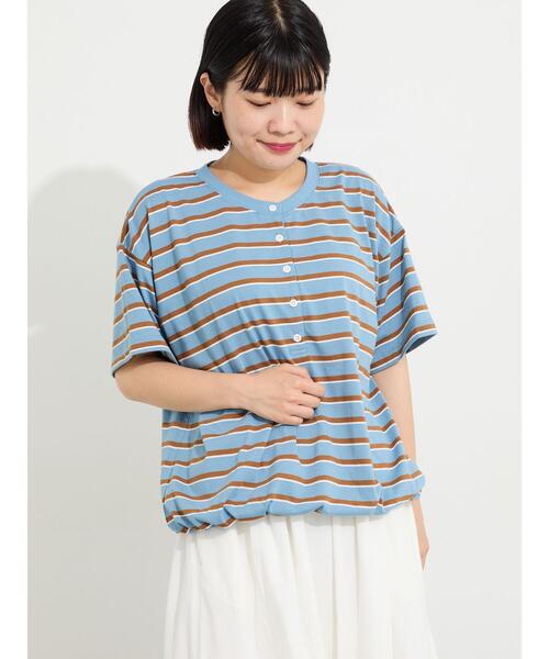 Samansa Mos2(サマンサ モスモス)の「ボーダーヘンリーネックカットソー(Tシャツ/カットソー・レディース・サックスブルー/アイボリー/ブラウン・F)」の15枚目の写真