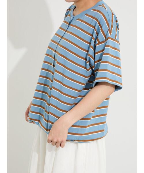Samansa Mos2(サマンサ モスモス)の「ボーダーヘンリーネックカットソー(Tシャツ/カットソー・レディース・サックスブルー/アイボリー/ブラウン・F)」の20枚目の写真