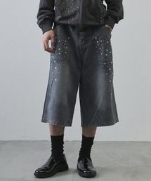 Rhinestone Baggy Denim Shorts / ラインストーンバギーデニムショーツ