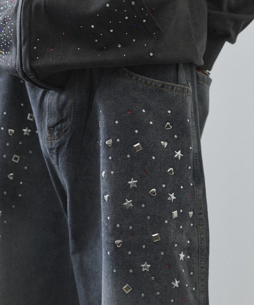 Shoowtime(ショウタイム)の「Rhinestone Baggy Denim Shorts / ラインストーンバギーデニムショーツ(デニムパンツ・メンズ・ライトブルー・MEDIUM/LARGE/X-LARGE)」の3枚目の写真