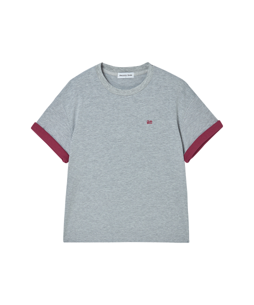AWESOME STUDIO(オーサムスタジオ)の「配色ロールアップスリーブTシャツメランジグレー(Tシャツ/カットソー・レディース・グレー系その他・FREE)」の5枚目の写真