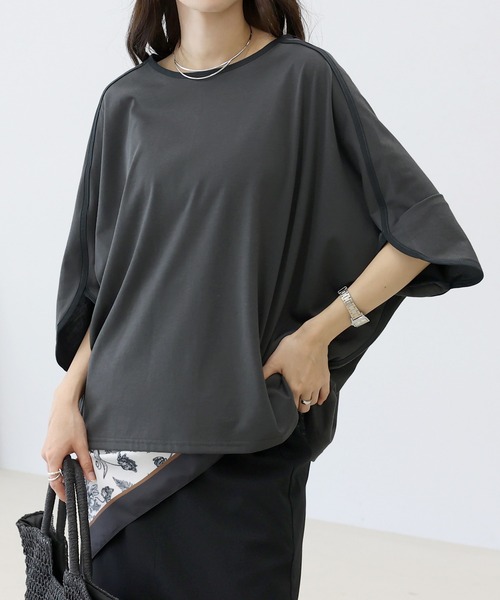 Aletta vita(アレッタビータ)の「機能素材T/C天竺ドルマンプルオーバー(Tシャツ/カットソー・レディース・チャコール/アイボリー・FREE)」の1枚目の写真