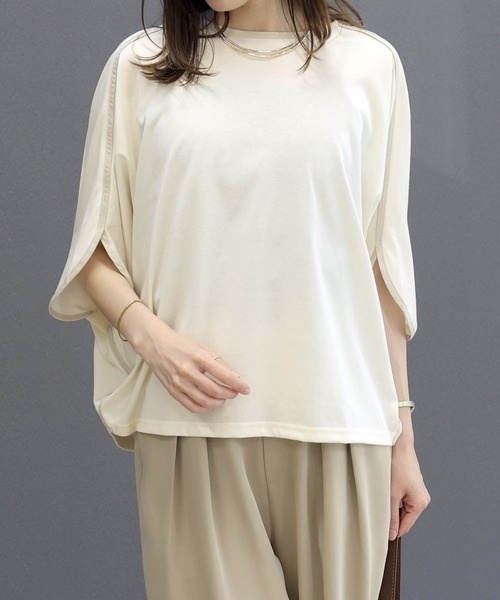 Aletta vita(アレッタビータ)の「機能素材T/C天竺ドルマンプルオーバー(Tシャツ/カットソー・レディース・チャコール/アイボリー・FREE)」の2枚目の写真