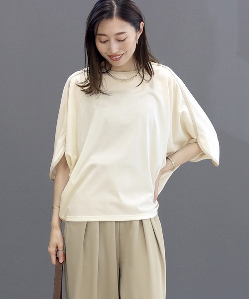 Aletta vita(アレッタビータ)の「機能素材T/C天竺ドルマンプルオーバー(Tシャツ/カットソー・レディース・チャコール/アイボリー・FREE)」の20枚目の写真