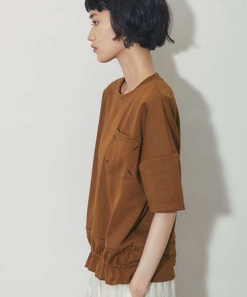 ANOTHER S(アナザーエス)の「配色ステッチポケット 前ギャザープルオーバー(Tシャツ/カットソー・レディース・ブラック/ホワイト/ベージュ/ブラウン・FREE)」の7枚目の写真