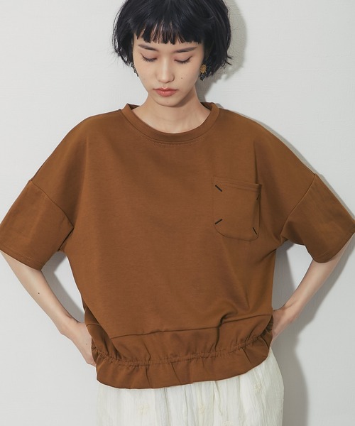 ANOTHER S(アナザーエス)の「配色ステッチポケット 前ギャザープルオーバー(Tシャツ/カットソー・レディース・ブラック/ホワイト/ベージュ/ブラウン・FREE)」の5枚目の写真