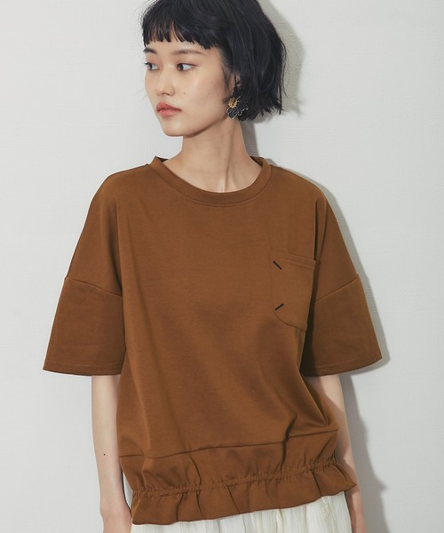 ANOTHER S(アナザーエス)の「配色ステッチポケット 前ギャザープルオーバー(Tシャツ/カットソー・レディース・ブラック/ホワイト/ベージュ/ブラウン・FREE)」の11枚目の写真