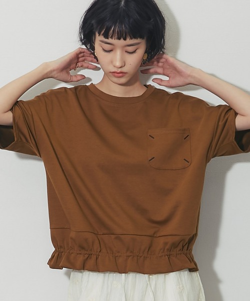 ANOTHER S(アナザーエス)の「配色ステッチポケット 前ギャザープルオーバー(Tシャツ/カットソー・レディース・ブラック/ホワイト/ベージュ/ブラウン・FREE)」の14枚目の写真
