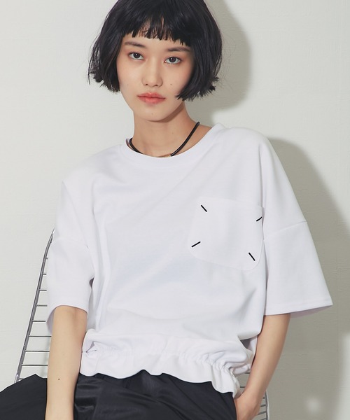 ANOTHER S(アナザーエス)の「配色ステッチポケット 前ギャザープルオーバー(Tシャツ/カットソー・レディース・ブラック/ホワイト/ベージュ/ブラウン・FREE)」の20枚目の写真