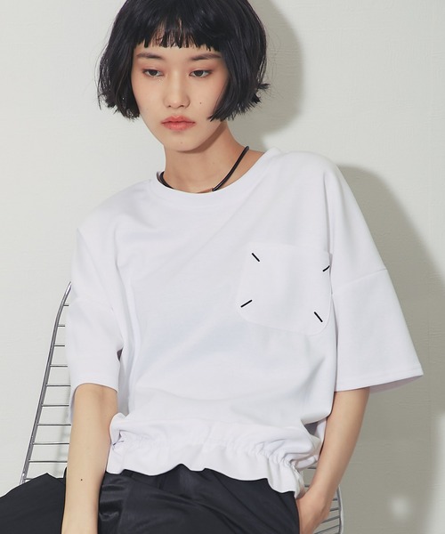 ANOTHER S(アナザーエス)の「配色ステッチポケット 前ギャザープルオーバー(Tシャツ/カットソー・レディース・ブラック/ホワイト/ベージュ/ブラウン・FREE)」の21枚目の写真