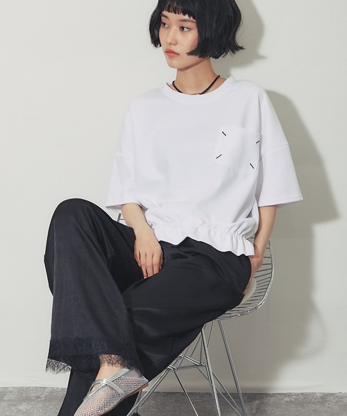 ANOTHER S(アナザーエス)の「配色ステッチポケット 前ギャザープルオーバー(Tシャツ/カットソー・レディース・ブラック/ホワイト/ベージュ/ブラウン・FREE)」の19枚目の写真