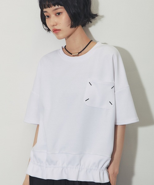 ANOTHER S(アナザーエス)の「配色ステッチポケット 前ギャザープルオーバー(Tシャツ/カットソー・レディース・ブラック/ホワイト/ベージュ/ブラウン・FREE)」の18枚目の写真