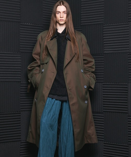 MAISON SPECIAL(メゾンスペシャル)の「《UNISEX》120/2/2 Suvin Cotton Gabardine Prime-Over Leather Collar Trench Coat/スビンコットンギャバジンプライムオーバー衿レザートレンチコート【MAISON SPECIAL/メゾンスペシャル】■セットアップ対応■(トレンチコート・メンズ・ブルー/ブラック/チャコールグレー/カーキ・0/2/1)」の3枚目の写真