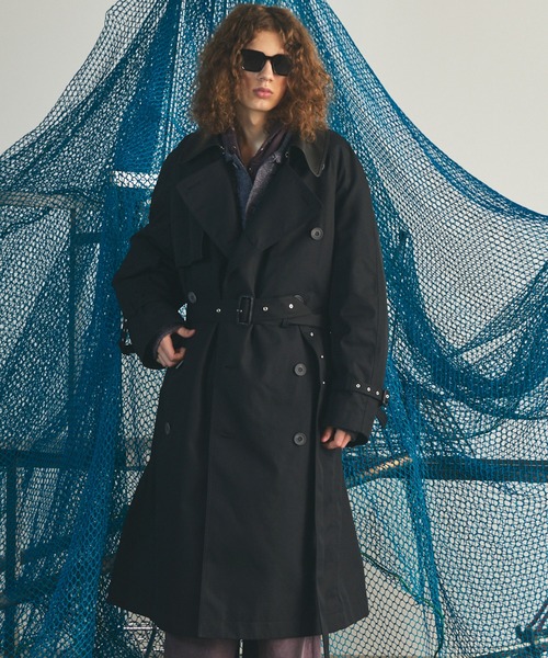 MAISON SPECIAL(メゾンスペシャル)の「《UNISEX》120/2/2 Suvin Cotton Gabardine Prime-Over Leather Collar Trench Coat/スビンコットンギャバジンプライムオーバー衿レザートレンチコート【MAISON SPECIAL/メゾンスペシャル】■セットアップ対応■(トレンチコート・メンズ・ブルー/ブラック/チャコールグレー/カーキ・0/2/1)」の2枚目の写真