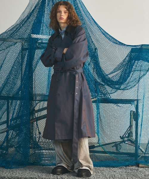MAISON SPECIAL(メゾンスペシャル)の「《UNISEX》120/2/2 Suvin Cotton Gabardine Prime-Over Leather Collar Trench Coat/スビンコットンギャバジンプライムオーバー衿レザートレンチコート【MAISON SPECIAL/メゾンスペシャル】■セットアップ対応■(トレンチコート・メンズ・ブルー/ブラック/チャコールグレー/カーキ・0/2/1)」の7枚目の写真