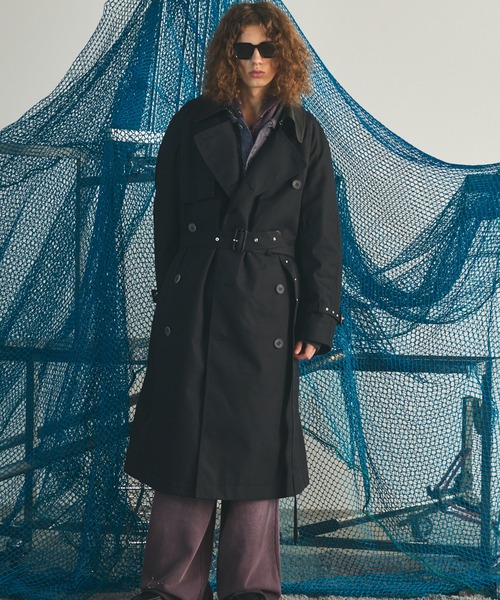 MAISON SPECIAL(メゾンスペシャル)の「《UNISEX》120/2/2 Suvin Cotton Gabardine Prime-Over Leather Collar Trench Coat/スビンコットンギャバジンプライムオーバー衿レザートレンチコート【MAISON SPECIAL/メゾンスペシャル】■セットアップ対応■(トレンチコート・メンズ・ブルー/ブラック/チャコールグレー/カーキ・0/2/1)」の11枚目の写真