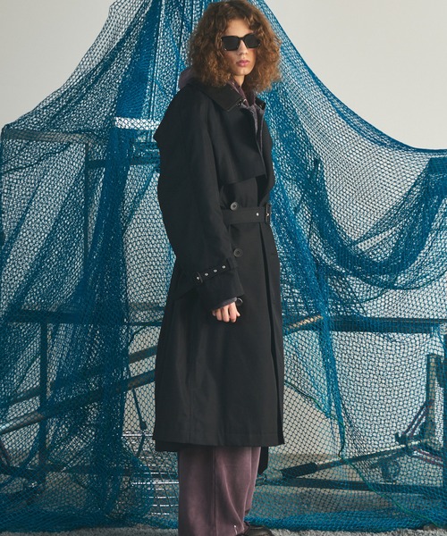 MAISON SPECIAL(メゾンスペシャル)の「《UNISEX》120/2/2 Suvin Cotton Gabardine Prime-Over Leather Collar Trench Coat/スビンコットンギャバジンプライムオーバー衿レザートレンチコート【MAISON SPECIAL/メゾンスペシャル】■セットアップ対応■(トレンチコート・メンズ・ブルー/ブラック/チャコールグレー/カーキ・0/2/1)」の12枚目の写真