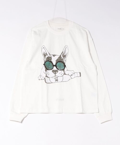 ATELANE（アテレーン）の「ATELANE /フレンチブルドッグロンTEE（Tシャツ/カットソー・メンズ・オフホワイト/ブラック・LARGE）」の2枚目の写真