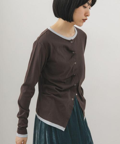 KBF(ケイビーエフ)の「バイカラーアシメタックトップス(Tシャツ/カットソー・レディース・オートミール/ブラウン/グレー・ONE)」の9枚目の写真