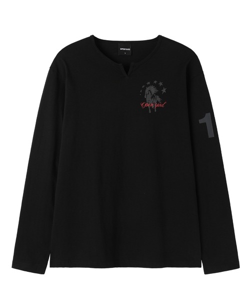 Openyard(オープンヤード)の「『Openyard/オープンヤード』SLIT NECK HORSE LONG SLEEVE TEE/スリットネックホース長袖Tシャツ(Tシャツ/カットソー・メンズ・ブラック/ホワイト・S/M/L)」の14枚目の写真