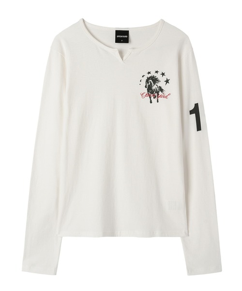 Openyard(オープンヤード)の「『Openyard/オープンヤード』SLIT NECK HORSE LONG SLEEVE TEE/スリットネックホース長袖Tシャツ(Tシャツ/カットソー・メンズ・ブラック/ホワイト・S/M/L)」の17枚目の写真