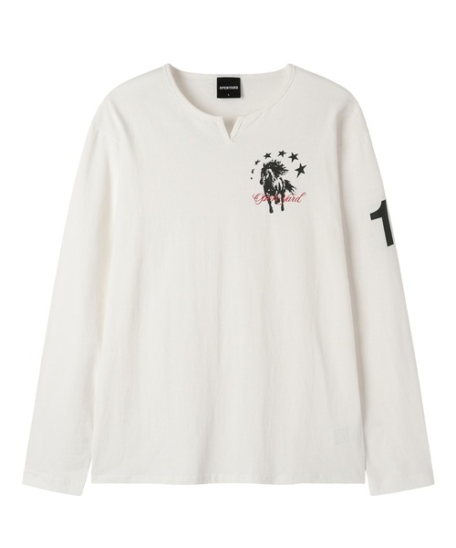 Openyard(オープンヤード)の「『Openyard/オープンヤード』SLIT NECK HORSE LONG SLEEVE TEE/スリットネックホース長袖Tシャツ(Tシャツ/カットソー・メンズ・ブラック/ホワイト・S/M/L)」の19枚目の写真