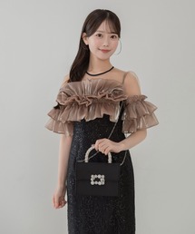 【LEJA】ビジューハンドルスクエアバックルサテン2WAYバッグ