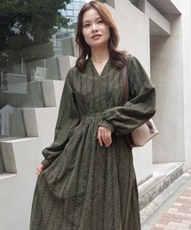 花柄ストライプコーデュロイワンピース