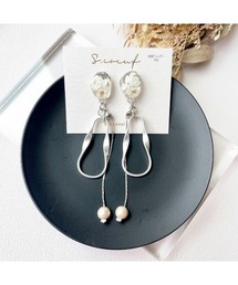 【S.coeuf】【S.coeuf】金属アレルギー対応ピアス 1粒のお花×チェーンとコットンパール(MA)