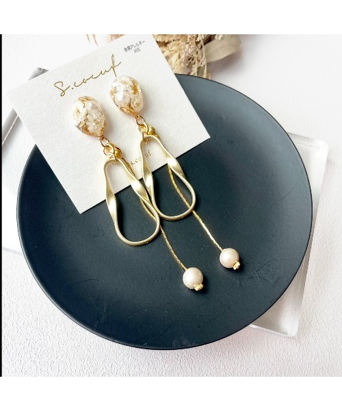 tone（トーン）の「【S.coeuf】【S.coeuf】金属アレルギー対応ピアス　１粒のお花×チェーンとコットンパール(MA)（ピアス（両耳用）・レディース・シルバー/ゴールド・FREE）」の7枚目の写真