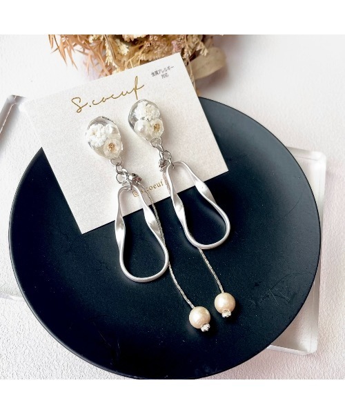 tone（トーン）の「【S.coeuf】【S.coeuf】金属アレルギー対応ピアス　１粒のお花×チェーンとコットンパール(MA)（ピアス（両耳用）・レディース・シルバー/ゴールド・FREE）」の4枚目の写真