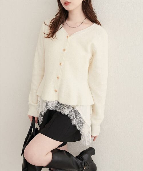natural couture(ナチュラルクチュール)の「ラメペプラムニット(ニット/セーター・レディース・ネイビー/オフホワイト/サックスブルー/ピンク/ボルドー・FREE)」の1枚目の写真
