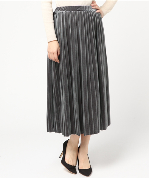 VENCEEXCHANGE（ヴァンスエクスチェンジ）の「ベロアプリーツスカート                   （スカート・レディース・グレー/ブラック/ベージュ・MEDIUM）」の3枚目の写真