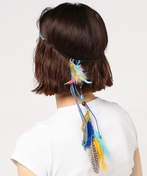 チャイハネ（チャイハネ）の「【チャイハネ】フェザーヒッピーバンド ヘッドアクセサリー（ヘアバンド・レディース・カラフル/ナチュラル・FREE）」の6枚目の写真