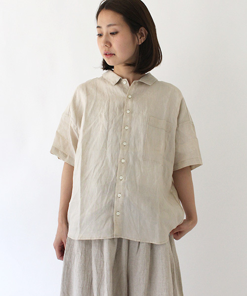 Brocante（ブロカント）の「[Brocante / ブロカント]　デミリンネルシャツ（シャツ/ブラウス・レディース・ホワイト/オレンジ/ベージュ/ネイビー・2/3）」の3枚目の写真