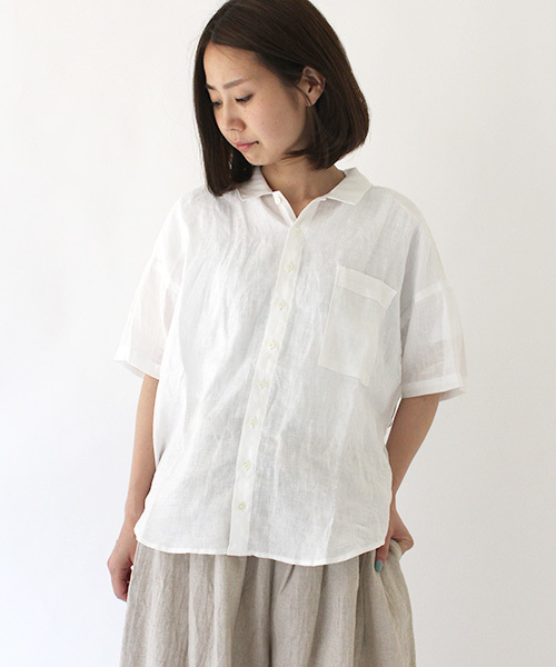 Brocante（ブロカント）の「[Brocante / ブロカント]　デミリンネルシャツ（シャツ/ブラウス・レディース・ホワイト/オレンジ/ベージュ/ネイビー・2/3）」の2枚目の写真