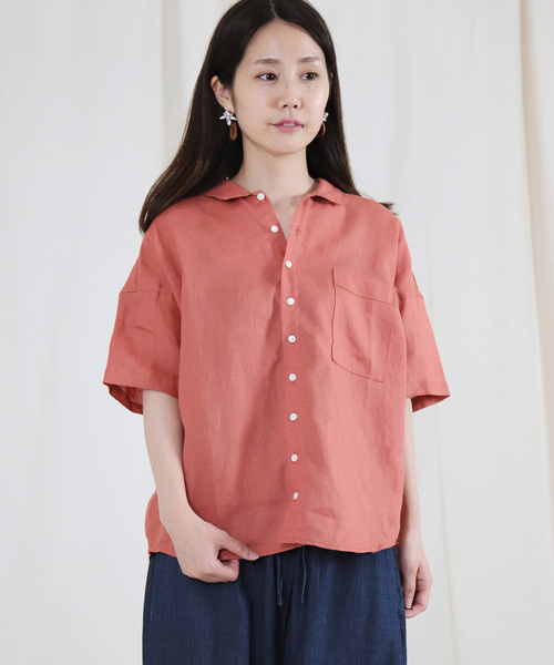 Brocante（ブロカント）の「[Brocante / ブロカント]　デミリンネルシャツ（シャツ/ブラウス・レディース・ホワイト/オレンジ/ベージュ/ネイビー・2/3）」の4枚目の写真