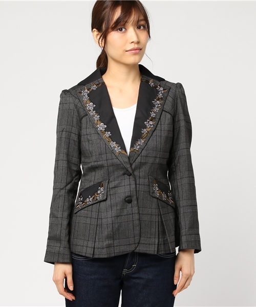 axes femme（アクシーズファム）の「刺繍入りグレンチェックJK