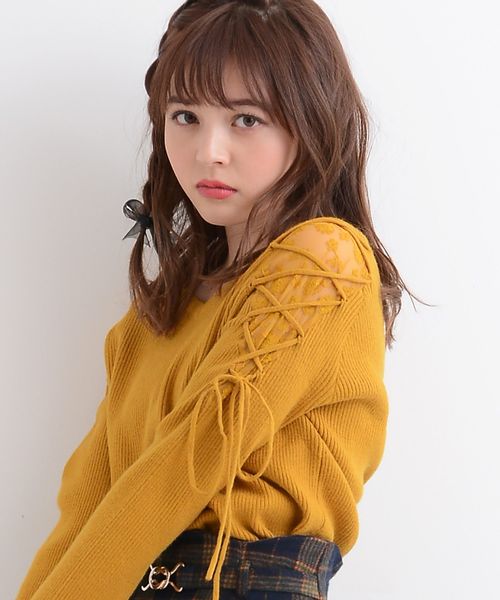 MAJESTIC LEGON（マジェスティックレゴン）の「【WEB限定価格】レース編み上げニットプルオーバー（ニット/セーター・レディース・グリーン/ブラック/ピンク系その他/マスタード/アイボリー/ピンク・MEDIUM）」の20枚目の写真