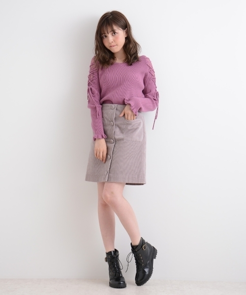 MAJESTIC LEGON（マジェスティックレゴン）の「【WEB限定価格】レース編み上げニットプルオーバー（ニット/セーター・レディース・グリーン/ブラック/ピンク系その他/マスタード/アイボリー/ピンク・MEDIUM）」の19枚目の写真